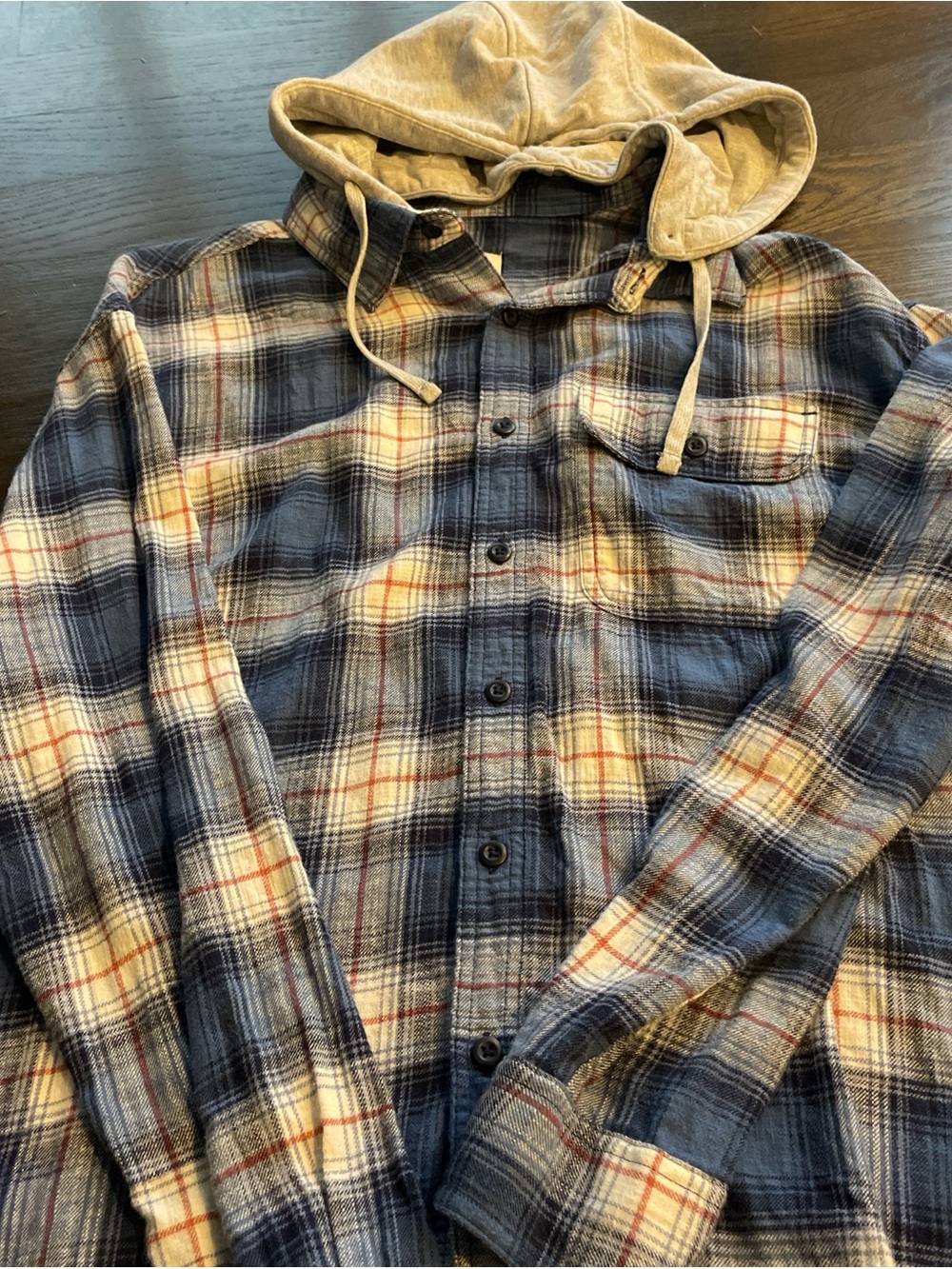 American Eagle Blue Plaid Hooded Flannel Shirt
